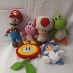 RARE Nintendo Super Mario Plush Lot Of 6 Mario,Yoshi,Toad,Cat Toad, Fire Flower